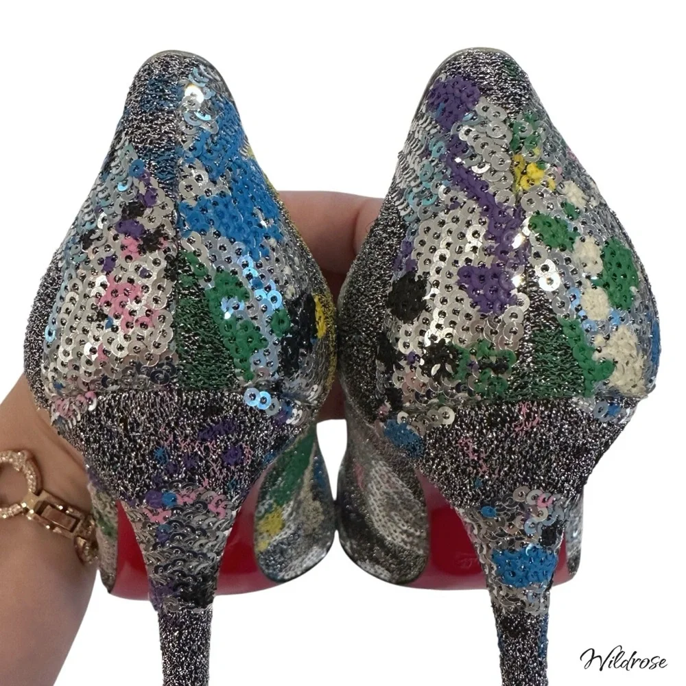💫 Christian Louboutin Sequins Galativi 100 “Version Diva” Heels SZ 35.5 US 5.5 💫 - Picture 6 of 16